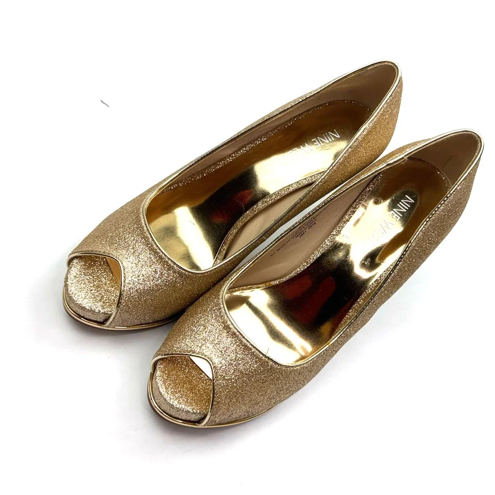 NINE WEST Tan Pumps Size 8M Gold QUALITY MAN MADE MATERIAL